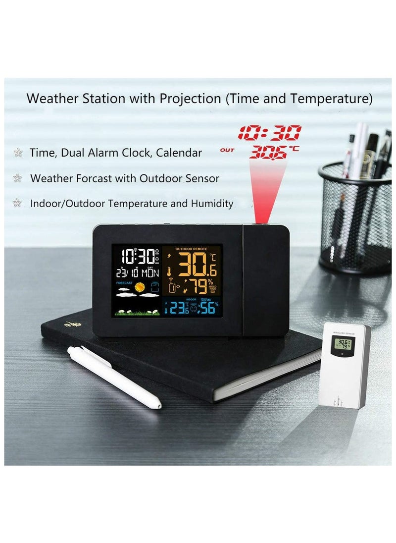 General - Projection Alarm Clock Weather Stations with Outdoor Sensor Display Digital Clock Projector Weather Forecast Temperature Detection Wall Projector - Image 1