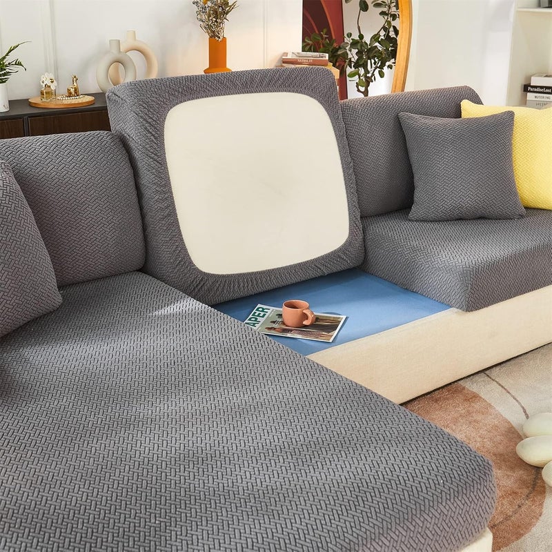 Stretch Couch Cushion Cover, High Stretch Individual Seat Cushion Covers, Plush Sofa Seat Covers with Elastic Bottom,A-140-160cm - Image 2