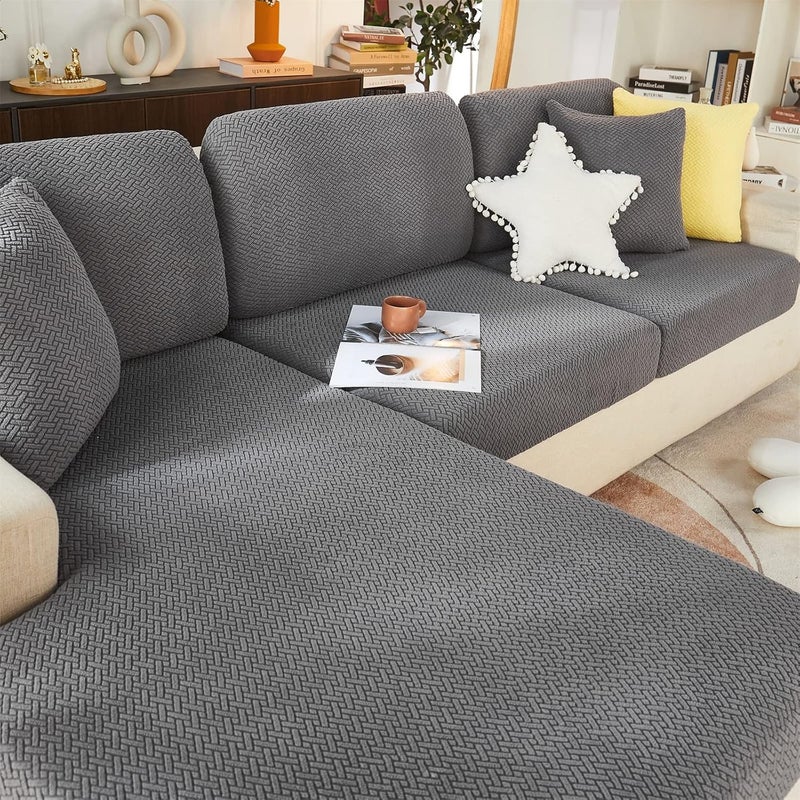 Stretch Couch Cushion Cover, High Stretch Individual Seat Cushion Covers, Plush Sofa Seat Covers with Elastic Bottom,A-140-160cm - Image 5