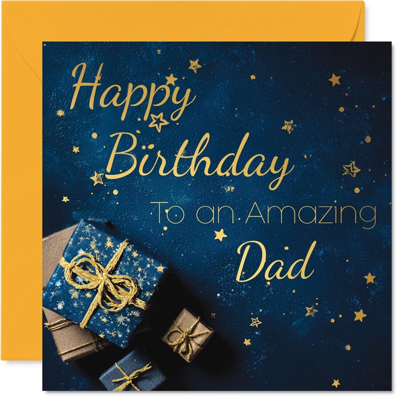 Stuff4 Gold Dad Birthday Card - Golden Gifts - Happy Birthday Card for Dad from Son Daughter  5.7 Inch Golden Bday Greeting Cards - Image 1