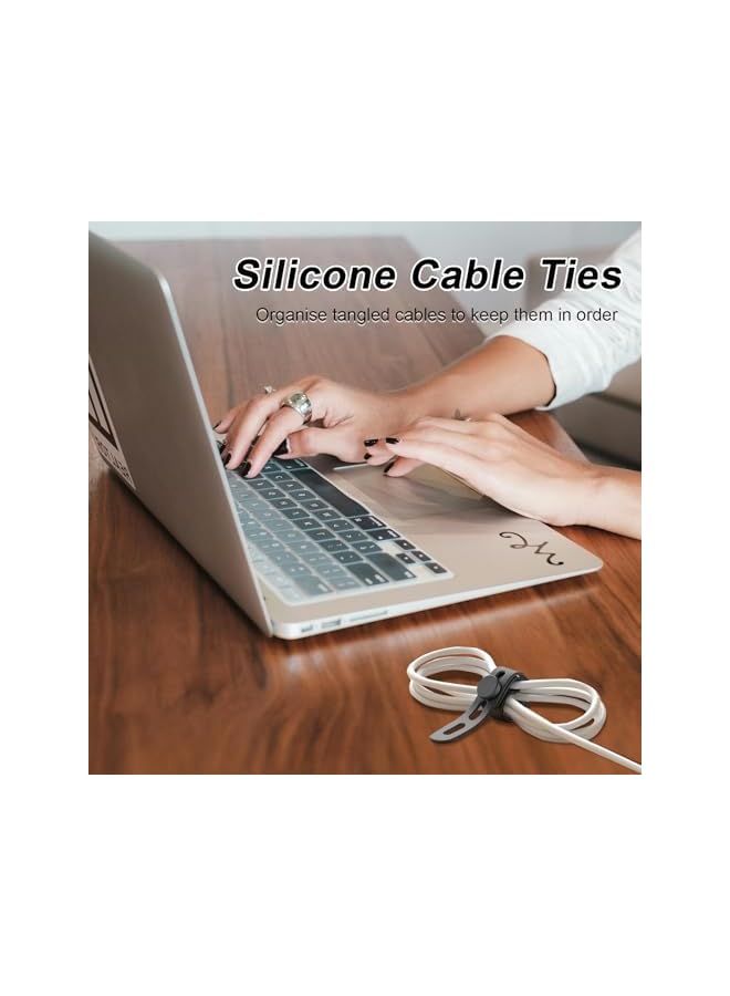 PROMASS 10 Pcs Silicone Cable Ties, Reusable Cable Ties, Elastic Cable Straps with Locking Buckle, Wire Organizer for Home, Office, Car, Travel (Black) - Image 2