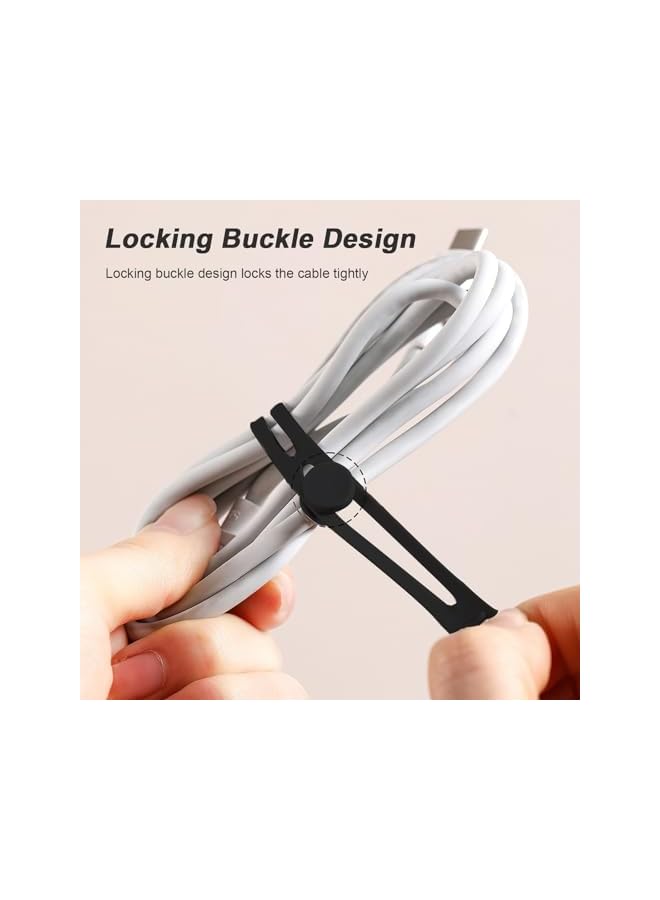 PROMASS 10 Pcs Silicone Cable Ties, Reusable Cable Ties, Elastic Cable Straps with Locking Buckle, Wire Organizer for Home, Office, Car, Travel (Black) - Image 4