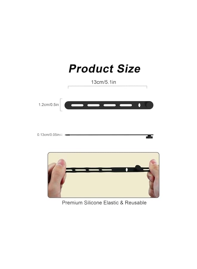 PROMASS 10 Pcs Silicone Cable Ties, Reusable Cable Ties, Elastic Cable Straps with Locking Buckle, Wire Organizer for Home, Office, Car, Travel (Black) - Image 5