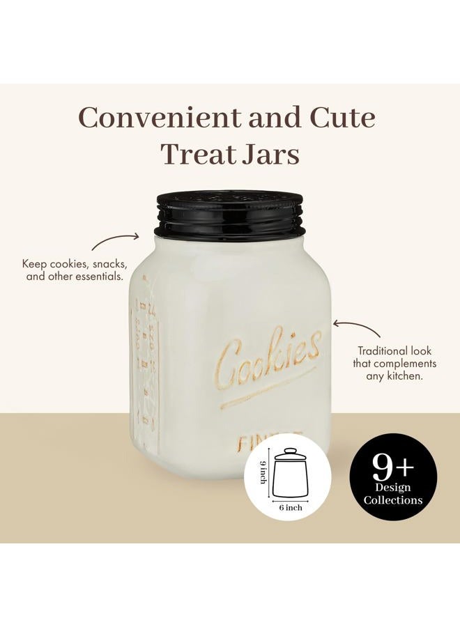 Young's Inc . Ceramic Cookie Jar - Cute Kitchen Counter Storage Canister with Lid - Perfect for Cookies, Coffee, Tea, Candy, Dog Treats, and More - Cookies Finest - Black, White - Image 3