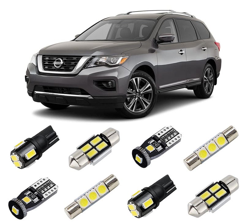 مجموعة أضواء LED داخلية بيضاء من BRISHINE لسيارة نيسان باثفايندر 2013 2014 2015 2016 2017 2018 2019 2020 فائقة السطوع 6000K حزمة لمبات LED داخلية وأضواء لوحة الترخيص وأداة التركيب