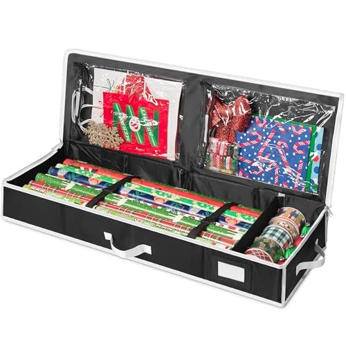 Handy Laundry Gift Wrap Storage Organizer, Easily organize Wrapping Paper, Ribbons, Bows, Scissors, Fits 18-24 Standard Rolls, Keeps Gift Supplies in Perfect Condition & Ready for Next Season, (Black) - Image 1