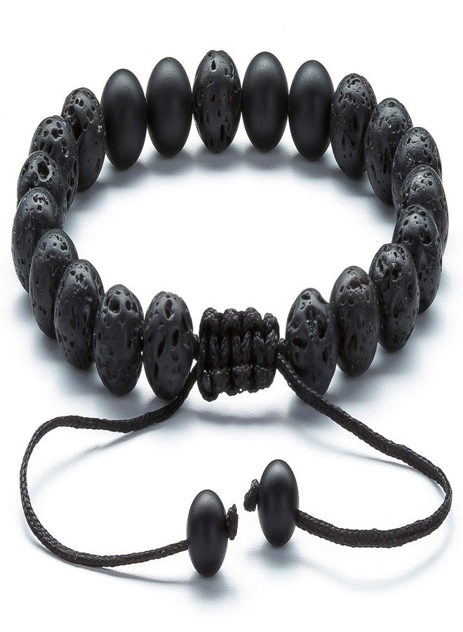 Hamoery Men Women 8mm Lava Rock Aromatherapy Anxiety Essential Oil Diffuser Bracelet Adjustable Natural Stone Yoga meditation relaxation Beads Bracelet Bangle(Matte Black Agate) - Image 5