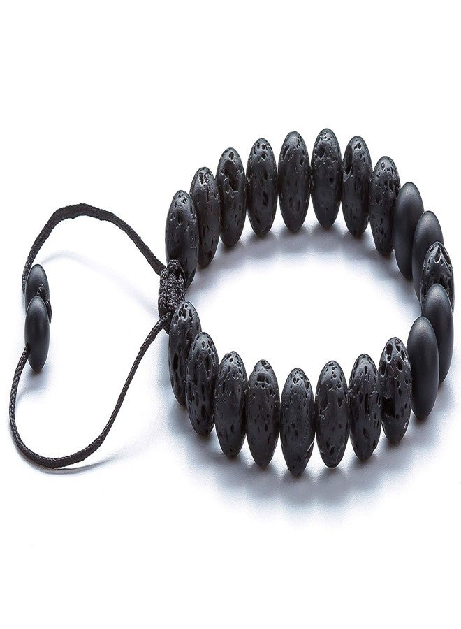 Hamoery Men Women 8mm Lava Rock Aromatherapy Anxiety Essential Oil Diffuser Bracelet Adjustable Natural Stone Yoga meditation relaxation Beads Bracelet Bangle(Matte Black Agate) - Image 4