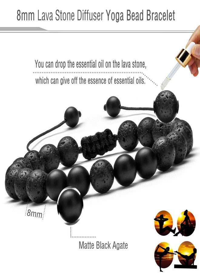 Hamoery Men Women 8mm Lava Rock Aromatherapy Anxiety Essential Oil Diffuser Bracelet Adjustable Natural Stone Yoga meditation relaxation Beads Bracelet Bangle(Matte Black Agate) - Image 2