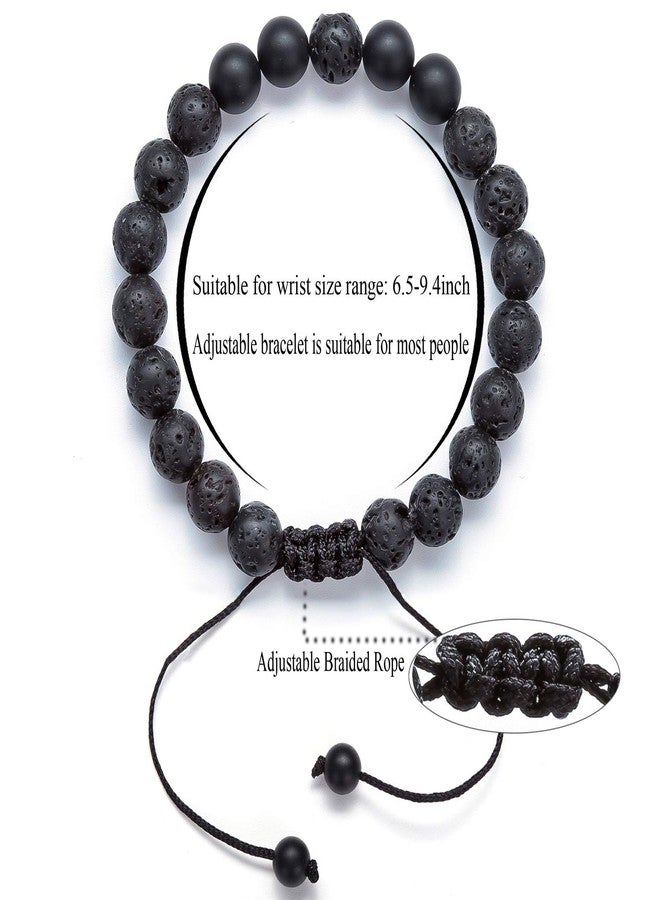 Hamoery Men Women 8mm Lava Rock Aromatherapy Anxiety Essential Oil Diffuser Bracelet Adjustable Natural Stone Yoga meditation relaxation Beads Bracelet Bangle(Matte Black Agate) - Image 3