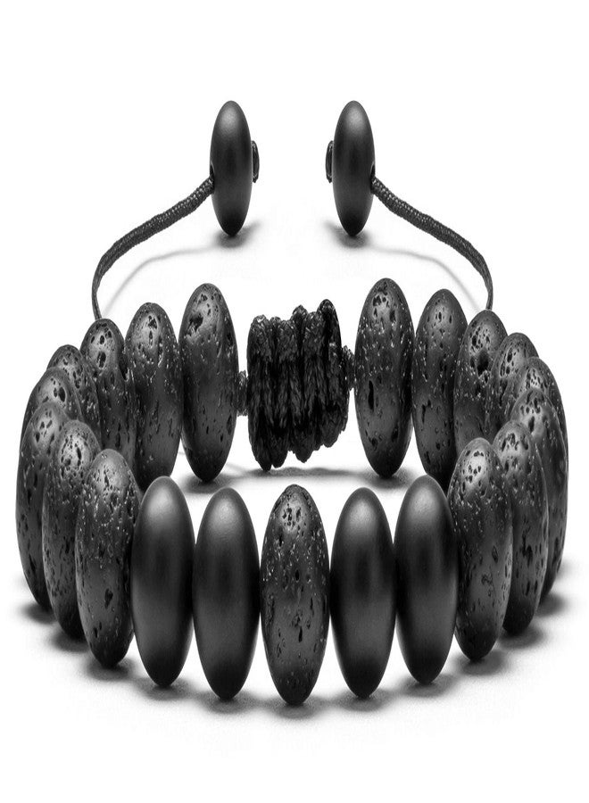 Hamoery Men Women 8mm Lava Rock Aromatherapy Anxiety Essential Oil Diffuser Bracelet Adjustable Natural Stone Yoga meditation relaxation Beads Bracelet Bangle(Matte Black Agate) - Image 1
