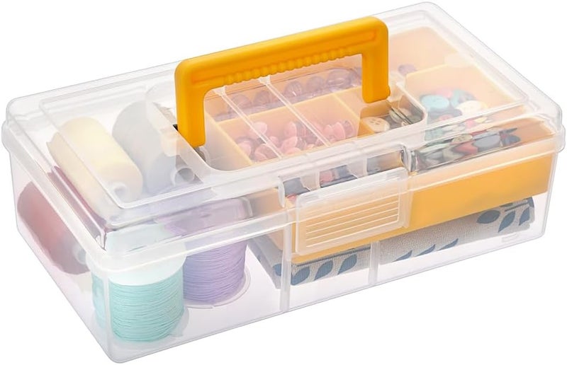 KASTWAVE Clear Plastic Storage Box, Large Capacity Storage Box for Fishing Gear Accessories, Multipurpose Stationery Storage Box with Handle, Sewing Box Art Craft Supply Organizer Home Utility Box - Image 1