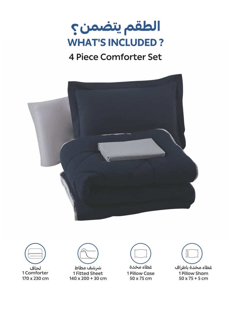 Donetella Bedding Comforter Set, Twin Size Fits 140x200 cm - 4-Pcs Solid Quilted Bed Set, Microfiber Fabric - 1 Comforter, 1 Fitted Sheet And 2 Pillow Shams - Image 3