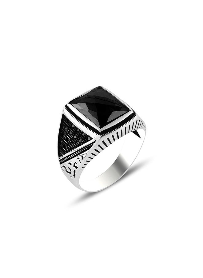 EMNON 925 Silver-Black CZ Men's Ring-High-Quality Jewelry in UAE Dubai 100% Precious Metal Gift for Men-EMNON121RI-R100986 