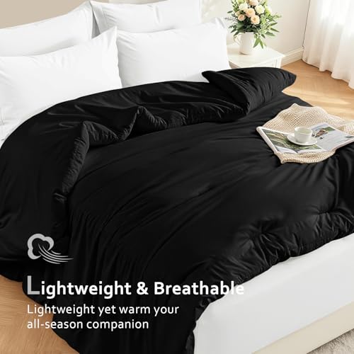 Easthome Comforters Queen Size, All Season Quilted Bed Comforter, Ultra-Soft Down Alternative Duvet Insert with 4 Tabs, Lightweight Bedding Blanket - Machine Washable, Black - Image 4