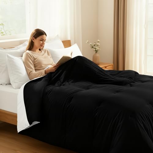 Easthome Comforters Queen Size, All Season Quilted Bed Comforter, Ultra-Soft Down Alternative Duvet Insert with 4 Tabs, Lightweight Bedding Blanket - Machine Washable, Black - Image 3
