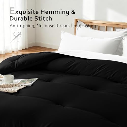 Easthome Comforters Queen Size, All Season Quilted Bed Comforter, Ultra-Soft Down Alternative Duvet Insert with 4 Tabs, Lightweight Bedding Blanket - Machine Washable, Black - Image 5