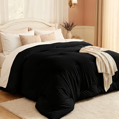 Easthome Comforters Queen Size, All Season Quilted Bed Comforter, Ultra-Soft Down Alternative Duvet Insert with 4 Tabs, Lightweight Bedding Blanket - Machine Washable, Black - Image 1