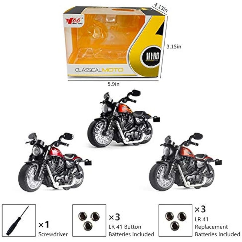 دراجة نارية صغيرة - لعبة سحب للخلف مع صوت وضوء، للاولاد من سن 3-9 سنوات (اسود) - Image 2