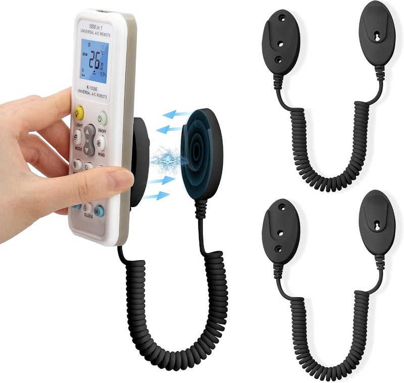 WALLFID 2-Pack Magnetic Remote Control Holders with Spring Ropes - Safely Secure Remotes & Small Items, Wall-Mount with Adhesive, Anti-Loss, Rapid Adsorption, Extendable Spring (Black 43 inch, 2 Pack) - Image 1