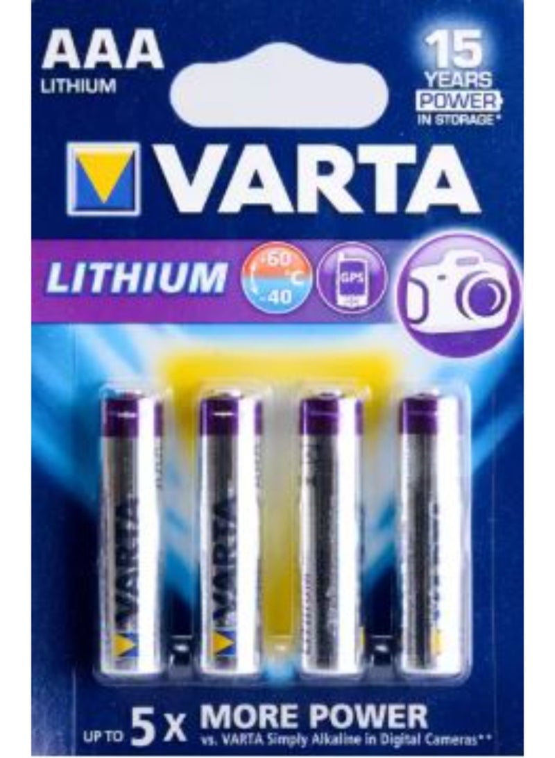 بطارية VARTA ليثيوم AAA - بطاريات طويلة الأمد وعالية الأداء لأجهزتك (عبوة من 4 قطع)