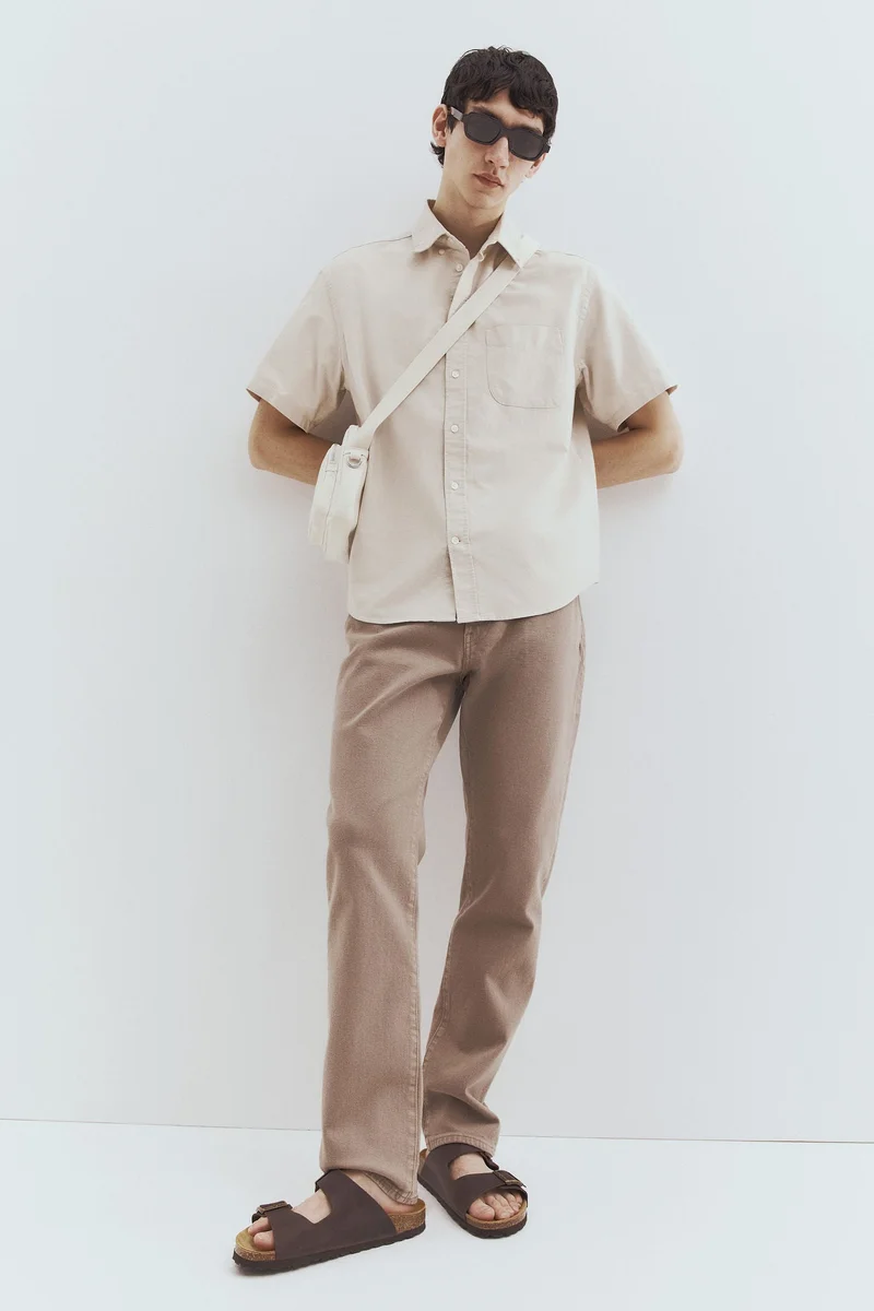 اتش اند ام قميص بأكمام قصيرة من قطن أكسفورد بقصة عادية