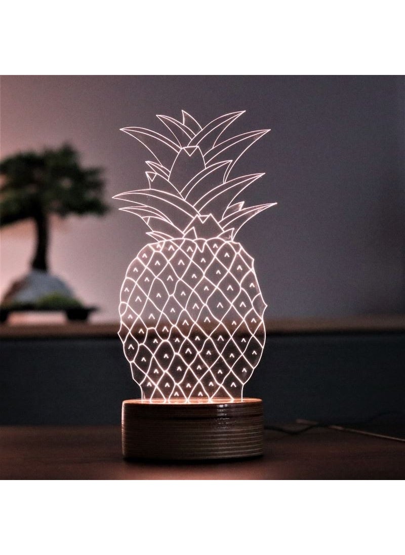 By-Lamp Pineapple Figured Decorative Gift Led Table Lamp | 7 Light Colors | Wooden Base  - Image 1