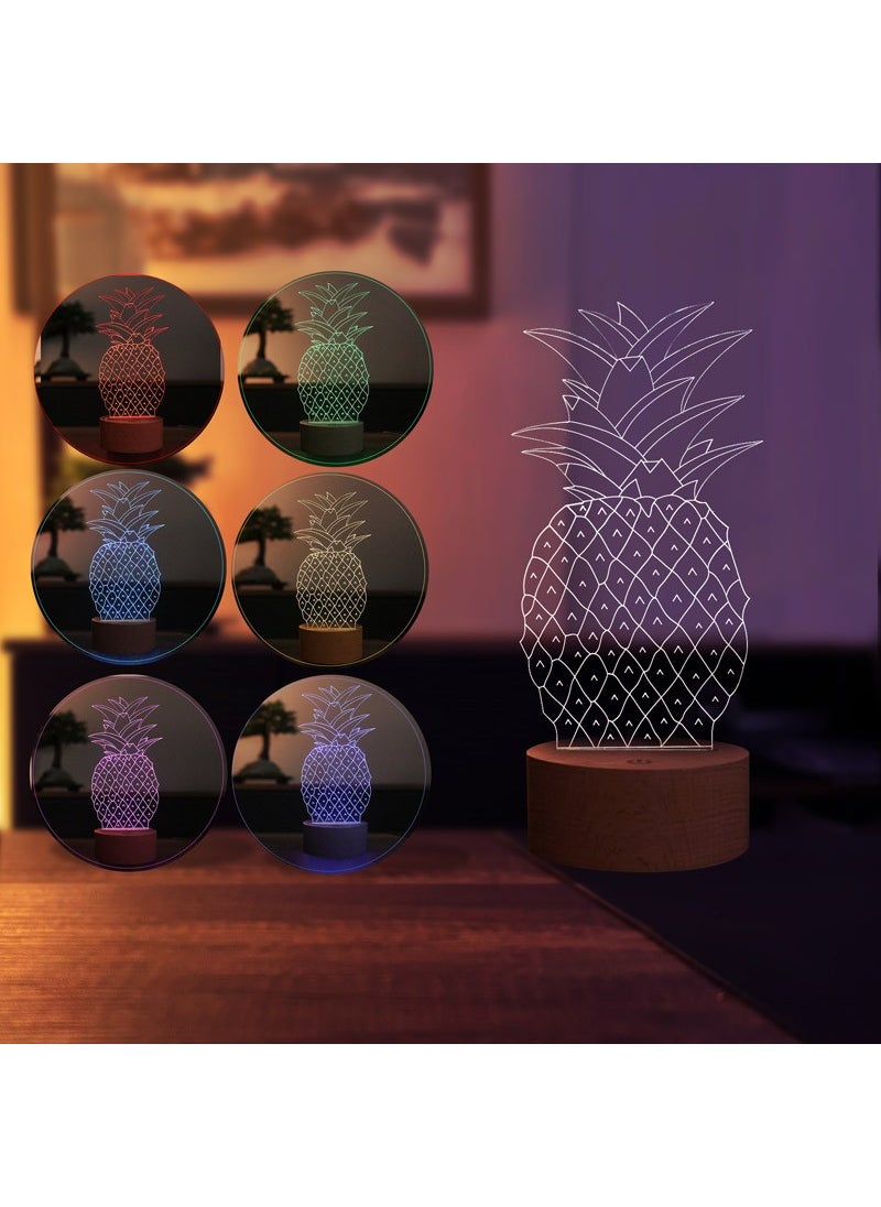 By-Lamp Pineapple Figured Decorative Gift Led Table Lamp | 7 Light Colors | Wooden Base  - Image 3