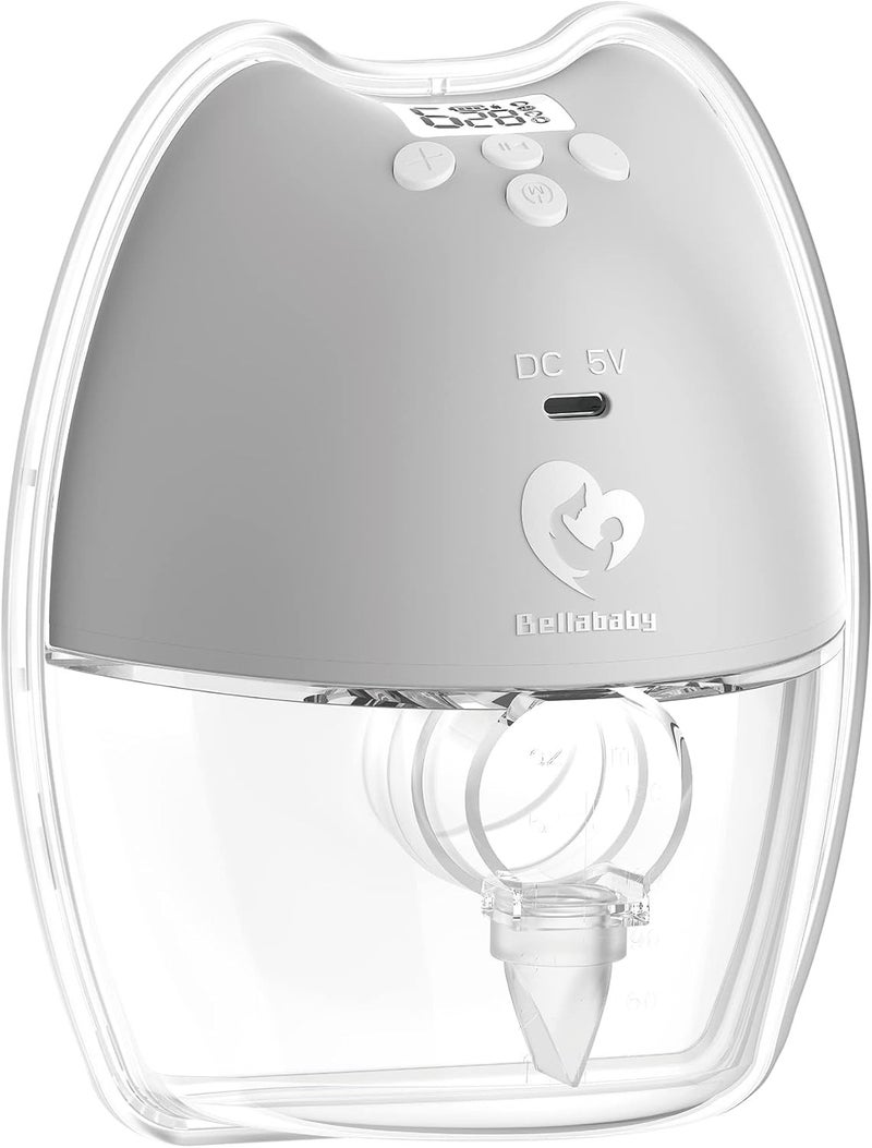 Bellababy Hands-Free Wearable Breast Pump with Storage Box, LED Display, Portable Wireless Electric Breast Pump, 4 Modes & 9 Suction Levels, Compact & Discreet by Bellababy, Gray (24mm Flange, 21/19/17mm Inserts) - Image 1