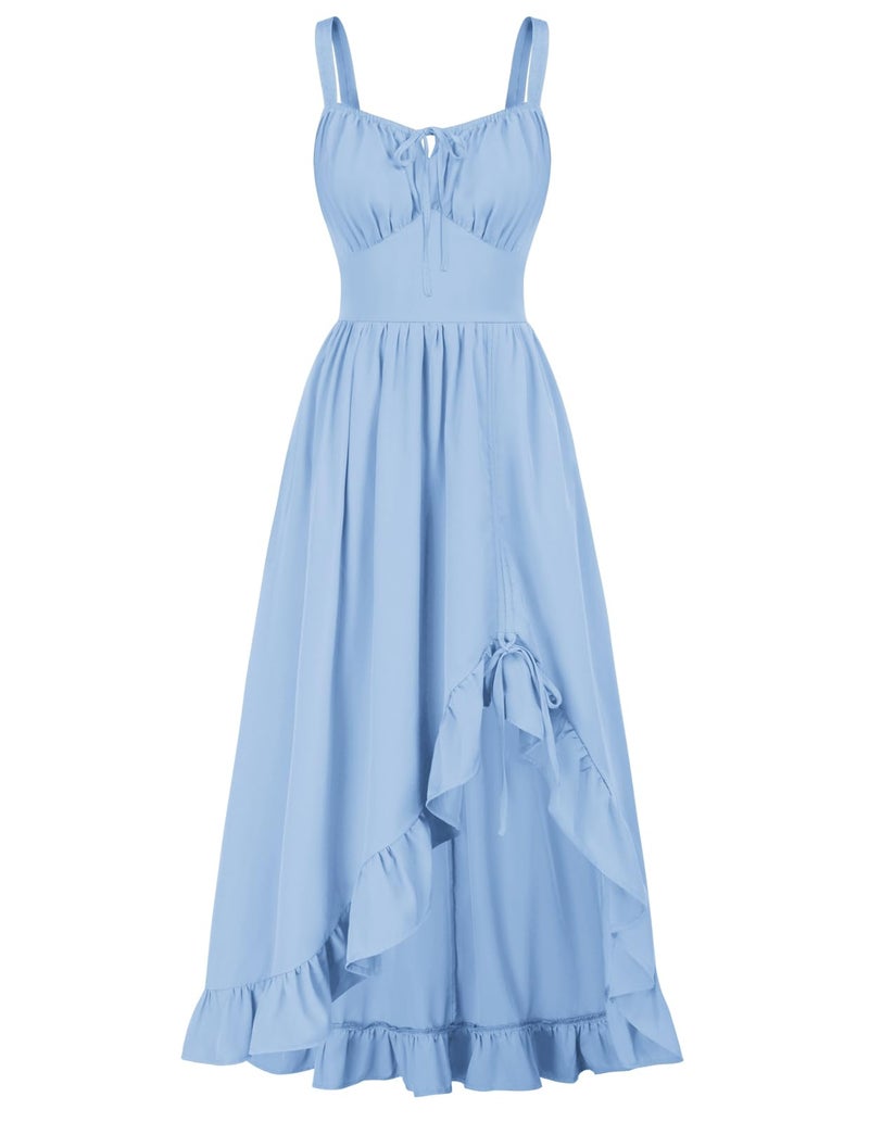 Scarlet Darkness Corset Dress Medieval Renaissance Costume Women Victorian Milkmaid Sundress Blue L - Image 1