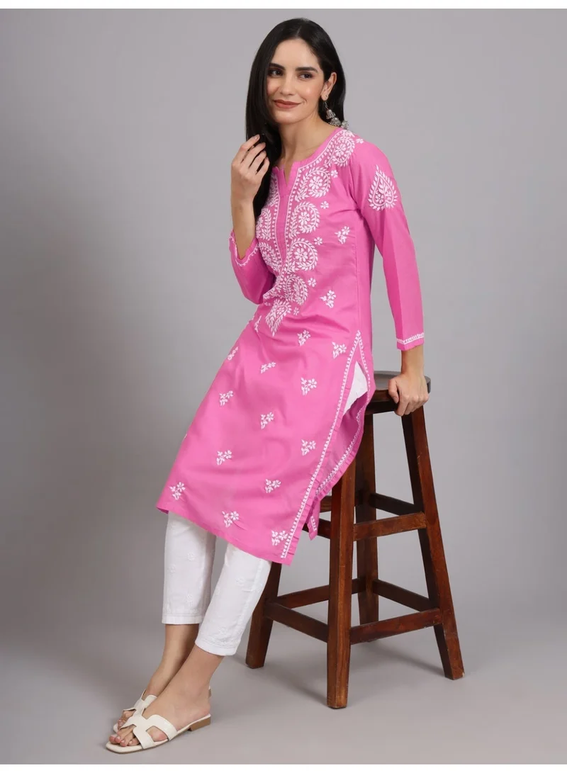Alaya Darkpink Women Chikankari Hand Embroidered Cotton Kurta -AL3997 for Women | Best Price UAE