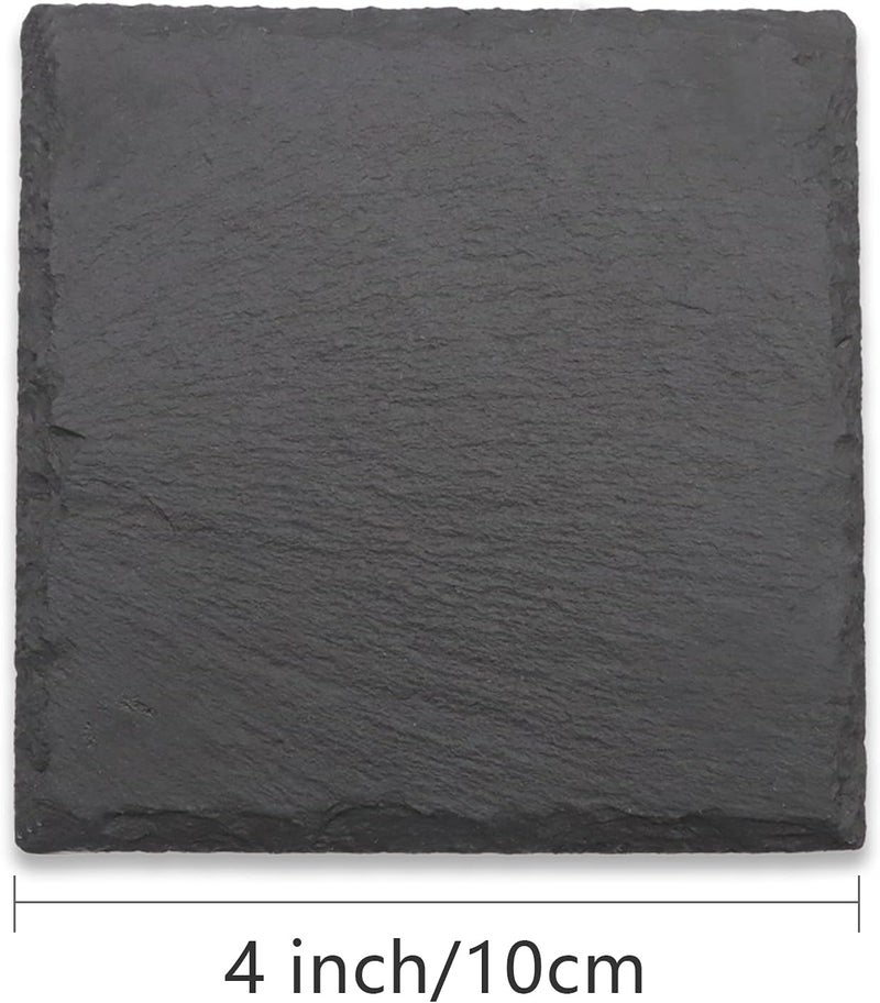 SIJDIEE 8 PCS Square Slate Drink Coasters Set, 4 Inch Laser Engraving Black Slate Stone Coasters with Anti-Scratch Bottom and Coaster Holder for Office Bar Kitchen Home Dinner Table Decor Supplies - Image 2