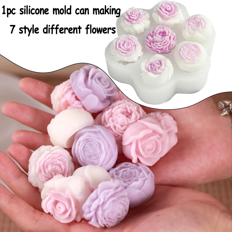 Dacies Flower Molds Silicone Candle Molds for Candle Making 7 Cavity Rose Peony Chocolate Mold 3D Flower Candle Soap Silicone Wax Melt Mold Floral Epoxy Resin Casting Valentines Day Wedding Decor Craft Mould - Image 3