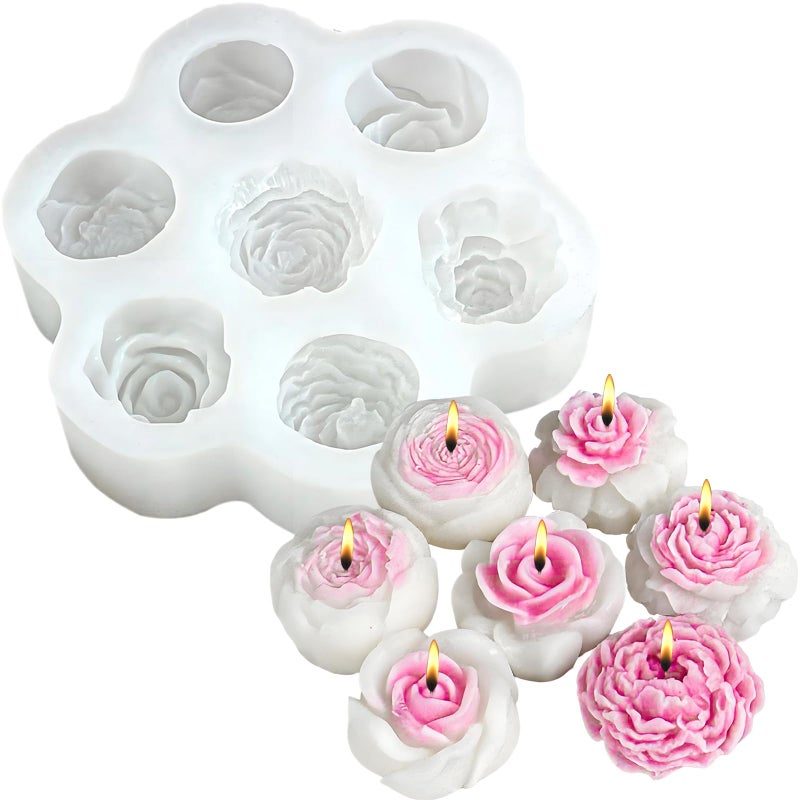 Dacies Flower Molds Silicone Candle Molds for Candle Making 7 Cavity Rose Peony Chocolate Mold 3D Flower Candle Soap Silicone Wax Melt Mold Floral Epoxy Resin Casting Valentines Day Wedding Decor Craft Mould - Image 1
