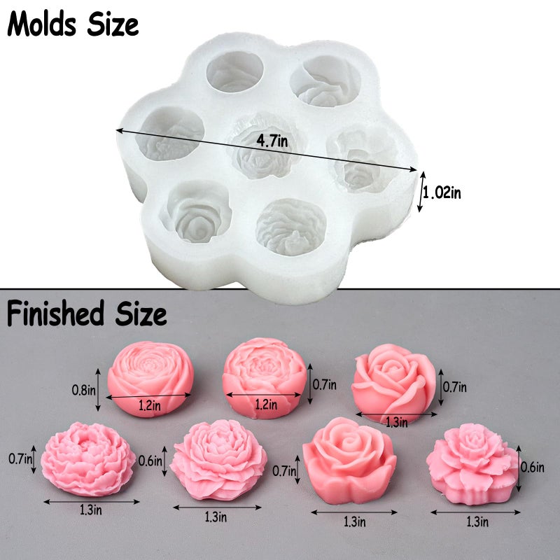Dacies Flower Molds Silicone Candle Molds for Candle Making 7 Cavity Rose Peony Chocolate Mold 3D Flower Candle Soap Silicone Wax Melt Mold Floral Epoxy Resin Casting Valentines Day Wedding Decor Craft Mould - Image 2