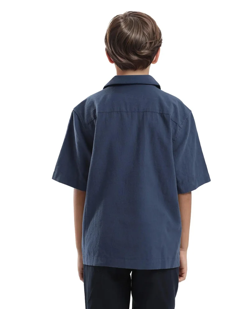 Rare Ones Rare Ones Kids Aria Dusky Blue Cotton Half Sleeve Embroidered Button Closure Regular Fit Shirt