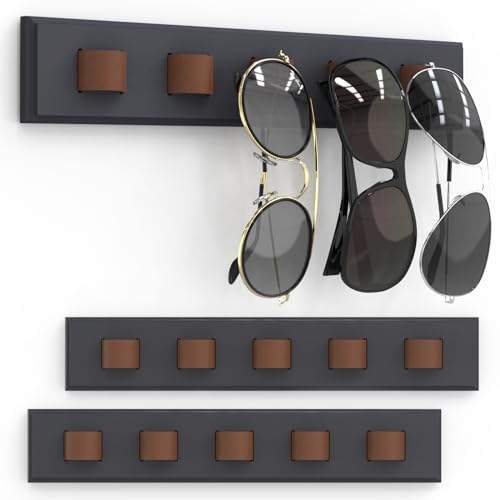 Durmmur 3 Pack Sunglass Organizer, Wall Mounted Sunglasses Organizer, Wooden Glasses Holder Sunglass Holder, Sunglasses Rack for Hanging Your Multiple Eyeglasses, for Wall, Home Decor(Dark Grey) - Image 1