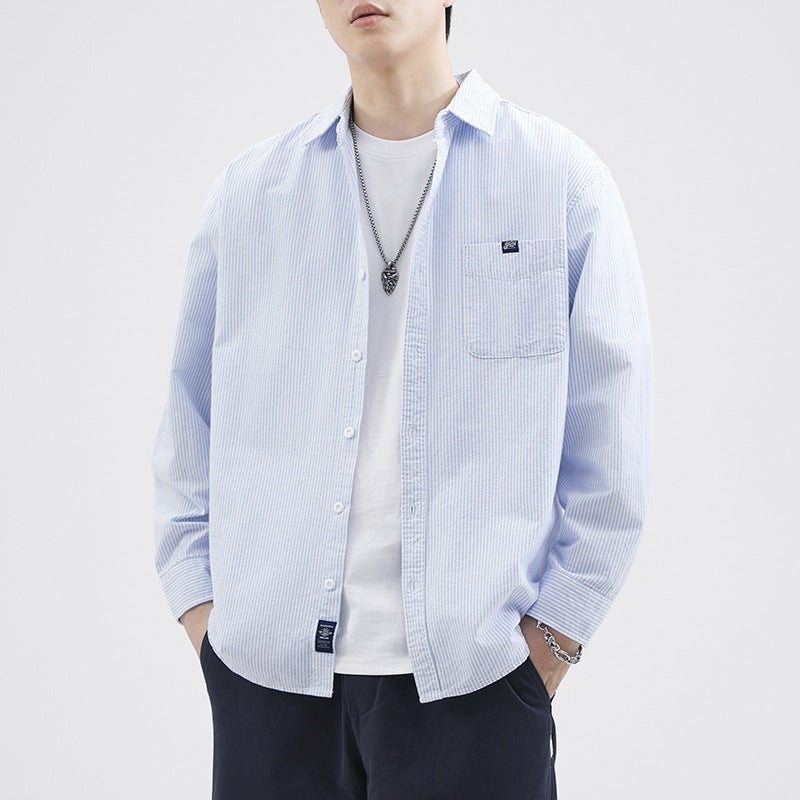 Autumn Thin Shirt Japanese Style Fresh Work Shirt Men's Small Jacket Striped All-match Loose Casual American Top - Image 4