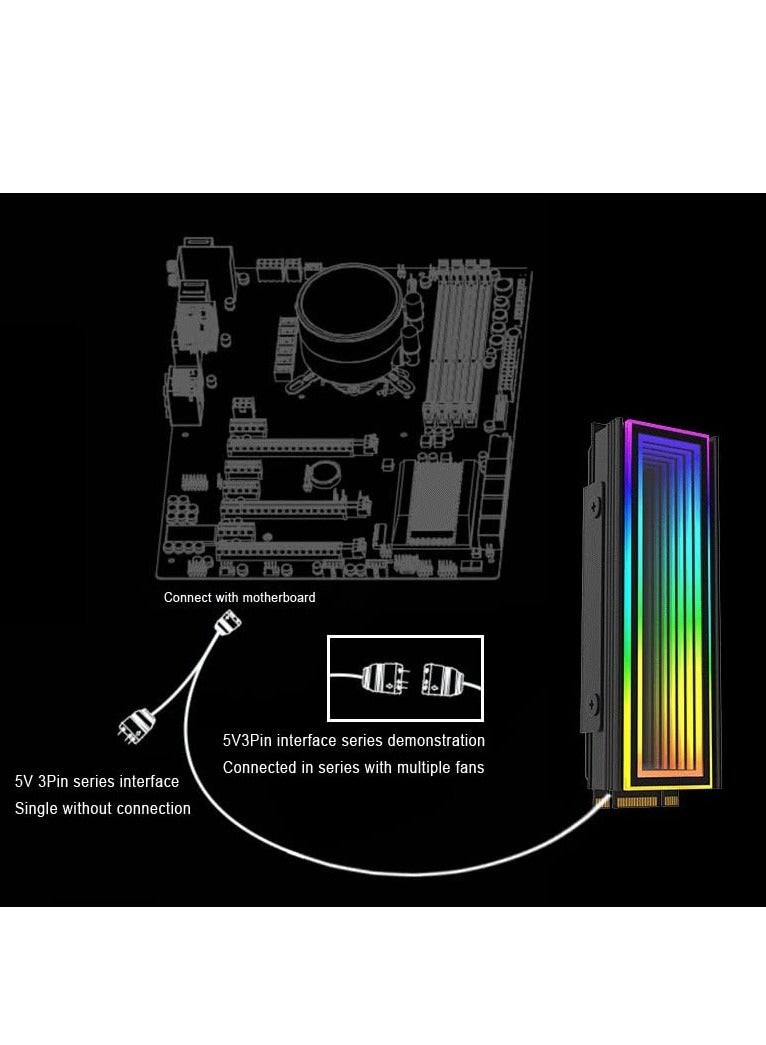 KASTWAVE M.2 2280 ARGB Hard Drive Heatsink - Cooling M2.2280 SSD Cooler with 5V 3Pin Addressable RGB Sync. Multi-Mainboard Compatible for Efficient Heat Dissipation. SSD Radiator with Thermal Pad in Black - Image 5