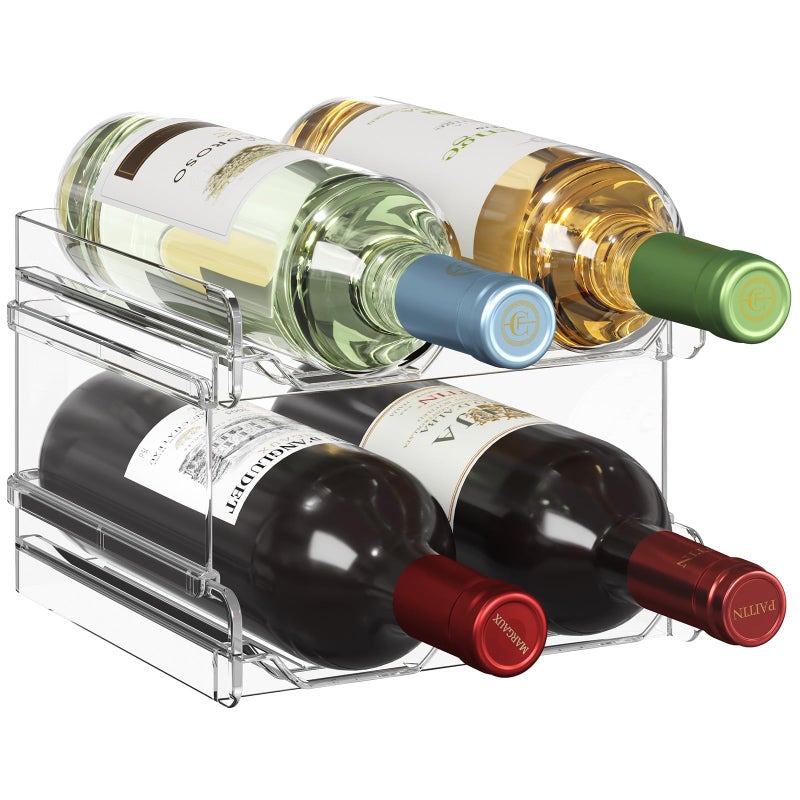 Lifewit Plastic Stackable Wine Rack for Refrigerator, Cabinet, Countertop,Wine Bottle Holder, Water Bottle Organizer for Fridge, Pantry, Hold 4 Bottles - Image 1