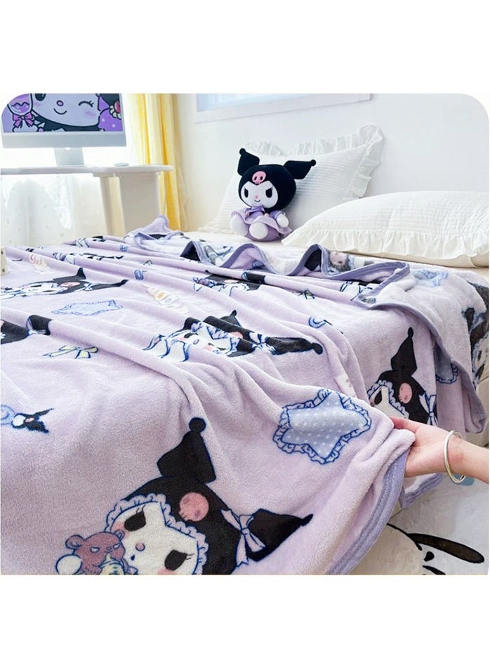 Sanrio Kuromi cartoon pattern double-sided milk plush blanket kindergarten nap blanket multi-functional blanket (size: 100cmX150cm) - Image 3