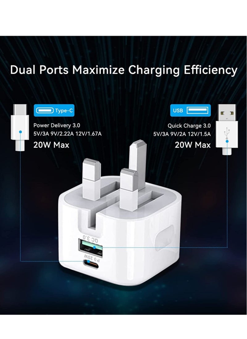ELTRAZONE 20W USB C Charger Block, 2-Ports [USB-C + USB] Charging Station, QC PD3.0 GaN Fast Charging Block, Type C Power Adapter for iPad Pro/iPhone/Samsung Note/Galaxy (With Cable)  - Image 3