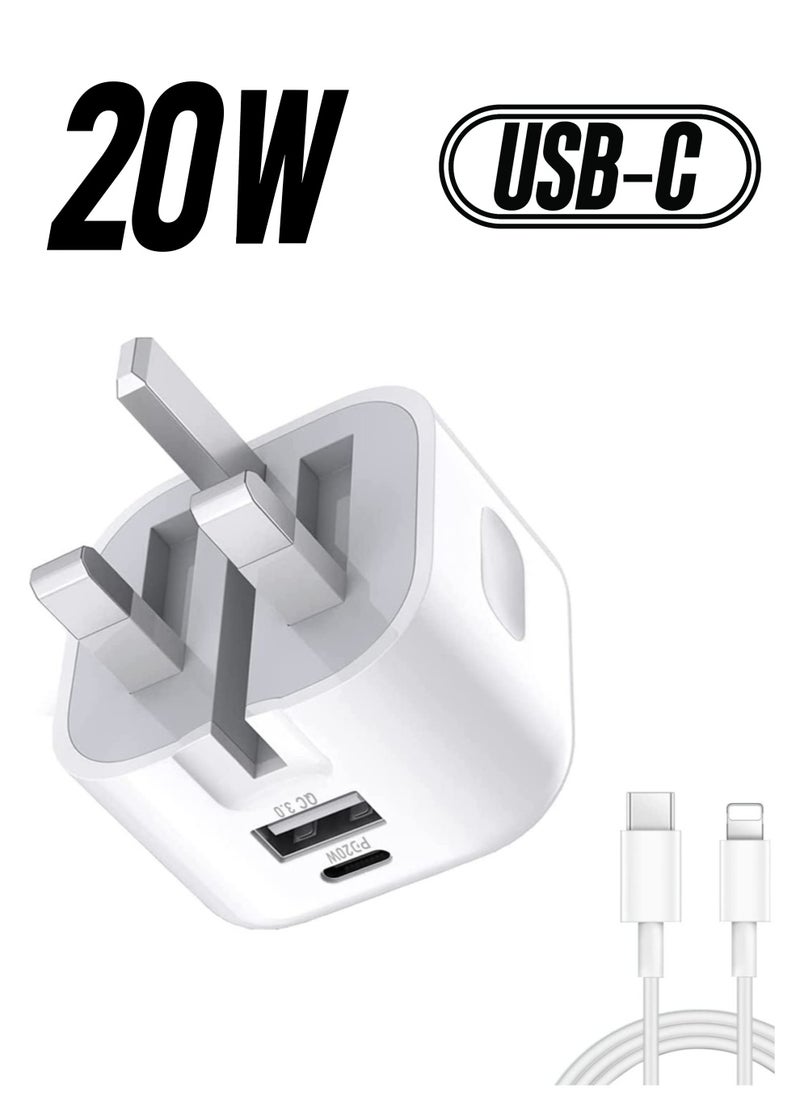 ELTRAZONE 20W USB C Charger Block, 2-Ports [USB-C + USB] Charging Station, QC PD3.0 GaN Fast Charging Block, Type C Power Adapter for iPad Pro/iPhone/Samsung Note/Galaxy (With Cable)  - Image 1