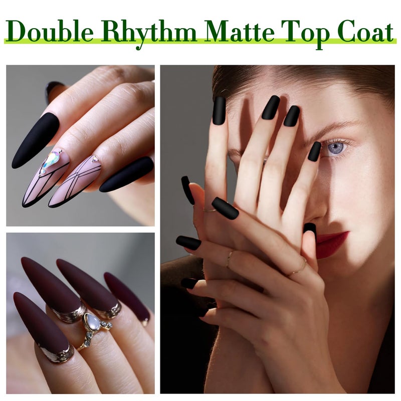Double Rhythm 15ML No Wipe Gel Top Coat Base Coat Iridescent Glitter Shimmer 2 in 1 Nail Polish Soak Off Manicure DIY Home Salon (Matte Top Coat) - Image 2