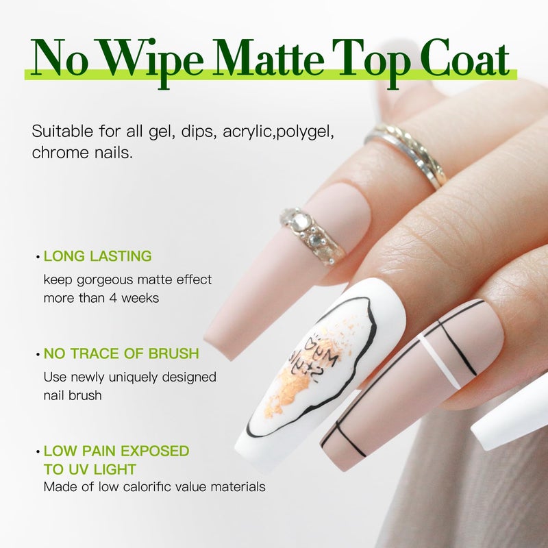 Double Rhythm 15ML No Wipe Gel Top Coat Base Coat Iridescent Glitter Shimmer 2 in 1 Nail Polish Soak Off Manicure DIY Home Salon (Matte Top Coat) - Image 3