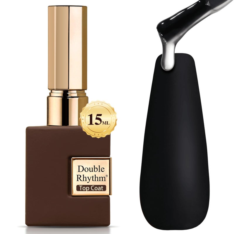 Double Rhythm 15ML No Wipe Gel Top Coat Base Coat Iridescent Glitter Shimmer 2 in 1 Nail Polish Soak Off Manicure DIY Home Salon (Matte Top Coat) - Image 1