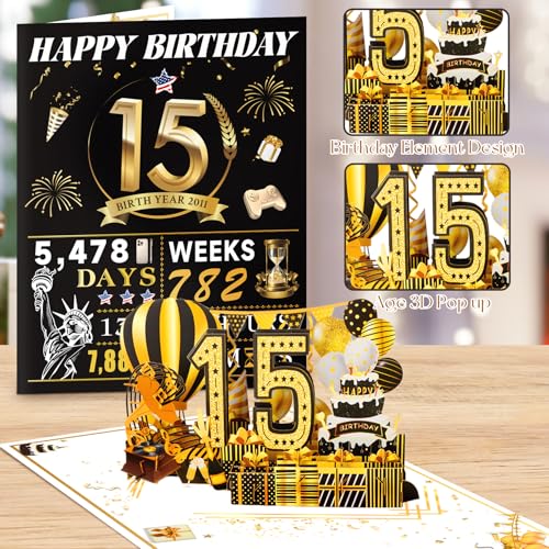 OLOSONG 15th Birthday Card for Girl Boy Son Daughter, Big Pop Up 15th Birthday Cards for Grandson Granddaughter, Back In 2011 Funny 15 Year Old Birthday Decorations - Image 4