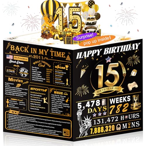OLOSONG 15th Birthday Card for Girl Boy Son Daughter, Big Pop Up 15th Birthday Cards for Grandson Granddaughter, Back In 2011 Funny 15 Year Old Birthday Decorations - Image 1