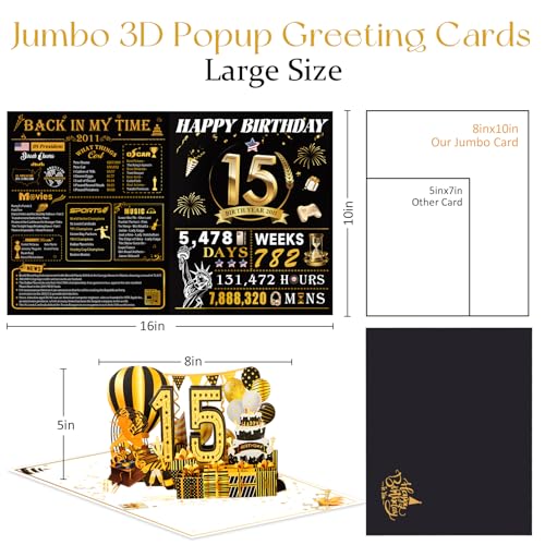 OLOSONG 15th Birthday Card for Girl Boy Son Daughter, Big Pop Up 15th Birthday Cards for Grandson Granddaughter, Back In 2011 Funny 15 Year Old Birthday Decorations - Image 3