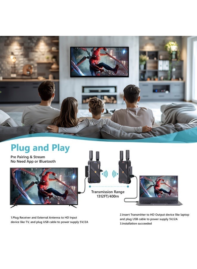 موسع HDMI لاسلكي VRRIIS 400 متر، مجموعة جهاز إرسال واستقبال فيديو عالي الدقة 1080P (1 TX + 2 RX) - Image 3